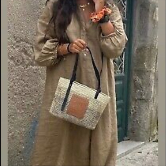 Zara Tan Boho Oversized Linen Midi Dress Size M - Picture 6 of 14